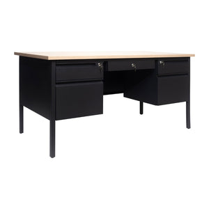 English Elm Cambridge Commercial Grade 30x60 Double Pedestal Desk with 5 Locking Drawers, Durable Steel Frame White Oak GC-M-BLK-179-WHTOAK-GG
