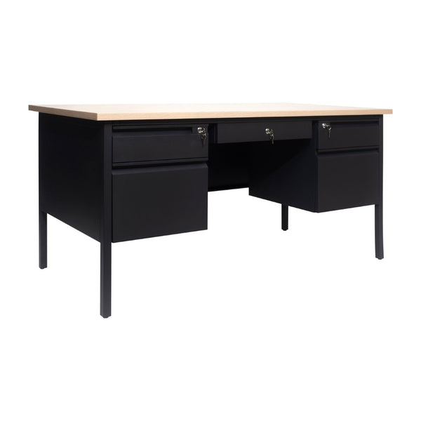 English Elm Cambridge Commercial Grade 30x60 Double Pedestal Desk with 5 Locking Drawers, Durable Steel Frame White Oak GC-M-BLK-179-WHTOAK-GG