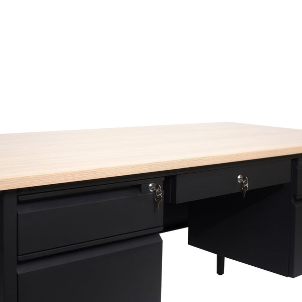 English Elm Cambridge Commercial Grade 30x60 Double Pedestal Desk with 5 Locking Drawers, Durable Steel Frame White Oak GC-M-BLK-179-WHTOAK-GG