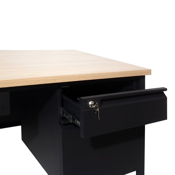 English Elm Cambridge Commercial Grade 30x60 Double Pedestal Desk with 5 Locking Drawers, Durable Steel Frame White Oak GC-M-BLK-179-WHTOAK-GG