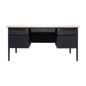 English Elm Cambridge Commercial Grade 30x60 Double Pedestal Desk with 5 Locking Drawers, Durable Steel Frame White Oak GC-M-BLK-179-WHTOAK-GG