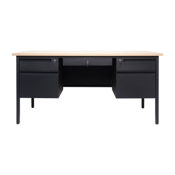 English Elm Cambridge Commercial Grade 30x60 Double Pedestal Desk with 5 Locking Drawers, Durable Steel Frame White Oak GC-M-BLK-179-WHTOAK-GG