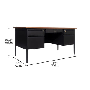 English Elm Cambridge Commercial Grade 30x60 Double Pedestal Desk with 5 Locking Drawers, Durable Steel Frame Walnut GC-M-BLK-179-WLN-GG
