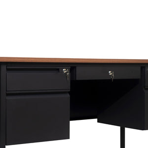English Elm Cambridge Commercial Grade 30x60 Double Pedestal Desk with 5 Locking Drawers, Durable Steel Frame Walnut GC-M-BLK-179-WLN-GG