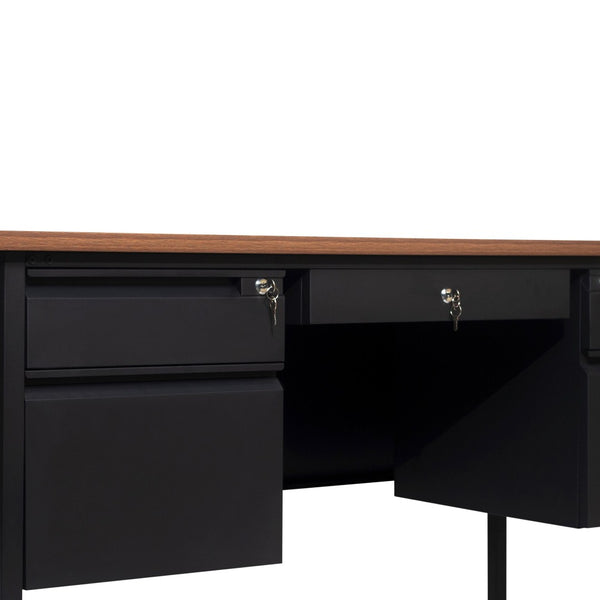 English Elm Cambridge Commercial Grade 30x60 Double Pedestal Desk with 5 Locking Drawers, Durable Steel Frame Walnut GC-M-BLK-179-WLN-GG