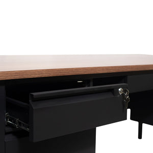 English Elm Cambridge Commercial Grade 30x60 Double Pedestal Desk with 5 Locking Drawers, Durable Steel Frame Walnut GC-M-BLK-179-WLN-GG