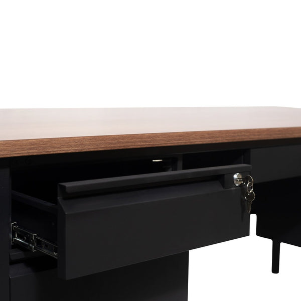 English Elm Cambridge Commercial Grade 30x60 Double Pedestal Desk with 5 Locking Drawers, Durable Steel Frame Walnut GC-M-BLK-179-WLN-GG
