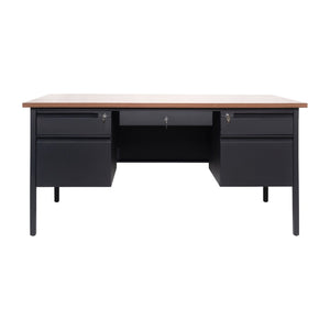 English Elm Cambridge Commercial Grade 30x60 Double Pedestal Desk with 5 Locking Drawers, Durable Steel Frame Walnut GC-M-BLK-179-WLN-GG