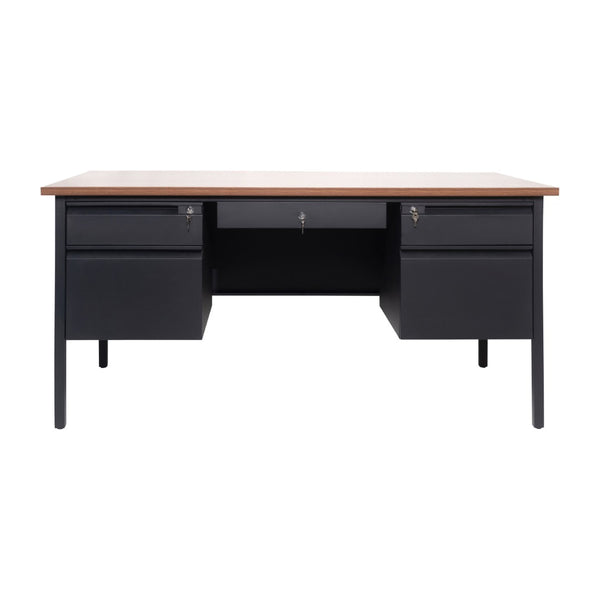 English Elm Cambridge Commercial Grade 30x60 Double Pedestal Desk with 5 Locking Drawers, Durable Steel Frame Walnut GC-M-BLK-179-WLN-GG