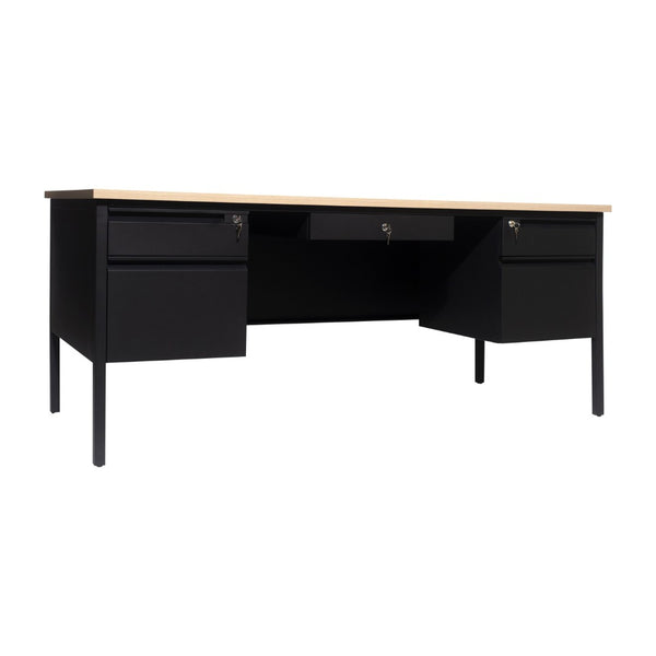 English Elm Cambridge Commercial Grade Double Pedestal Desk - Durable Storage Solution for Professional Workspaces White Oak GC-M-BLK-180-WHTOAK-GG