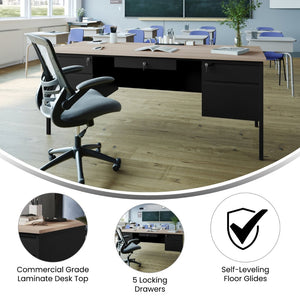 English Elm Cambridge Commercial Grade Double Pedestal Desk - Durable Storage Solution for Professional Workspaces White Oak GC-M-BLK-180-WHTOAK-GG