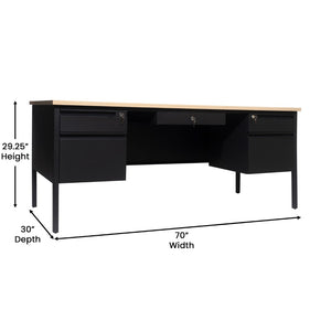 English Elm Cambridge Commercial Grade Double Pedestal Desk - Durable Storage Solution for Professional Workspaces White Oak GC-M-BLK-180-WHTOAK-GG