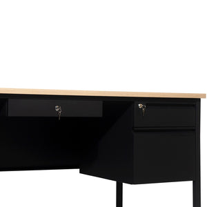 English Elm Cambridge Commercial Grade Double Pedestal Desk - Durable Storage Solution for Professional Workspaces White Oak GC-M-BLK-180-WHTOAK-GG