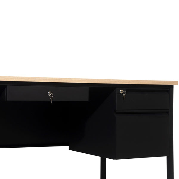 English Elm Cambridge Commercial Grade Double Pedestal Desk - Durable Storage Solution for Professional Workspaces White Oak GC-M-BLK-180-WHTOAK-GG