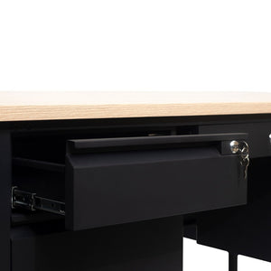 English Elm Cambridge Commercial Grade Double Pedestal Desk - Durable Storage Solution for Professional Workspaces White Oak GC-M-BLK-180-WHTOAK-GG