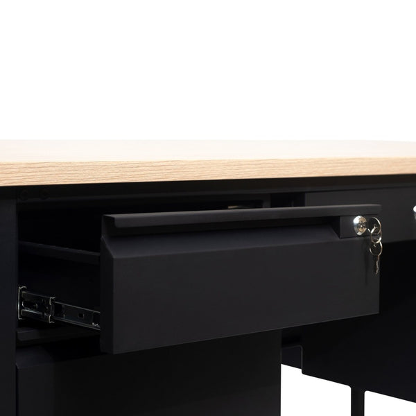 English Elm Cambridge Commercial Grade Double Pedestal Desk - Durable Storage Solution for Professional Workspaces White Oak GC-M-BLK-180-WHTOAK-GG