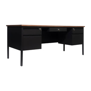 English Elm Cambridge Commercial Grade Double Pedestal Desk - Durable Storage Solution for Professional Workspaces Walnut GC-M-BLK-180-WLN-GG