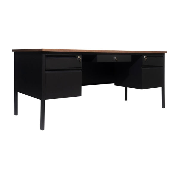 English Elm Cambridge Commercial Grade Double Pedestal Desk - Durable Storage Solution for Professional Workspaces Walnut GC-M-BLK-180-WLN-GG