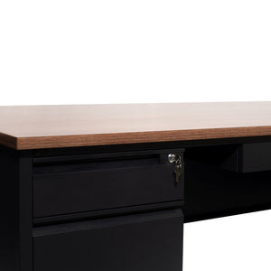 English Elm Cambridge Commercial Grade Double Pedestal Desk - Durable Storage Solution for Professional Workspaces Walnut GC-M-BLK-180-WLN-GG