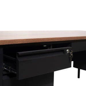English Elm Cambridge Commercial Grade Double Pedestal Desk - Durable Storage Solution for Professional Workspaces Walnut GC-M-BLK-180-WLN-GG
