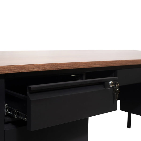 English Elm Cambridge Commercial Grade Double Pedestal Desk - Durable Storage Solution for Professional Workspaces Walnut GC-M-BLK-180-WLN-GG