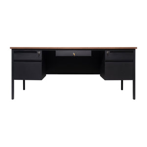 English Elm Cambridge Commercial Grade Double Pedestal Desk - Durable Storage Solution for Professional Workspaces Walnut GC-M-BLK-180-WLN-GG
