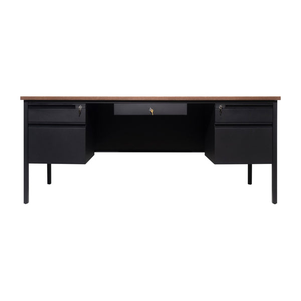 English Elm Cambridge Commercial Grade Double Pedestal Desk - Durable Storage Solution for Professional Workspaces Walnut GC-M-BLK-180-WLN-GG