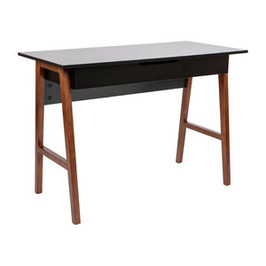 English Elm Darla Home Office Writing Desk - Stylish Two-Tone Computer Table with Drawer for Organized Workspaces Black Top/Walnut Frame 42.125"L GC-MBLK60-BK-WAL-GG