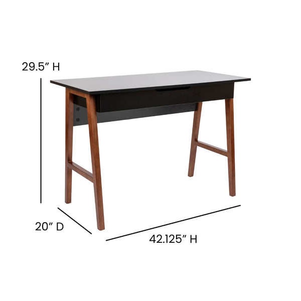 English Elm Darla Home Office Writing Desk - Stylish Two-Tone Computer Table with Drawer for Organized Workspaces Black Top/Walnut Frame 42.125"L GC-MBLK60-BK-WAL-GG