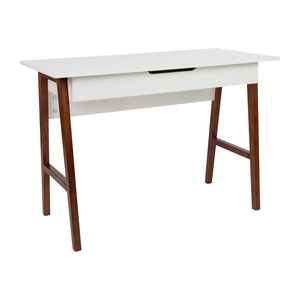 English Elm Darla Home Office Writing Desk - Stylish Two-Tone Computer Table with Drawer for Organized Workspaces White Top/Walnut Frame 42.125"L GC-MBLK60-WH-WAL-GG