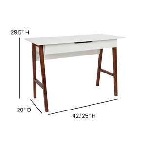 English Elm Darla Home Office Writing Desk - Stylish Two-Tone Computer Table with Drawer for Organized Workspaces White Top/Walnut Frame 42.125"L GC-MBLK60-WH-WAL-GG
