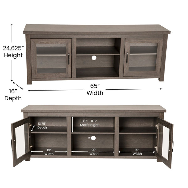 English Elm Sheffield Modern TV Stand for 80" TVs - Stylish Media Console with Glass Doors & Smart Storage Solutions Black Wash 65" GC-MBLK65-BK-GG
