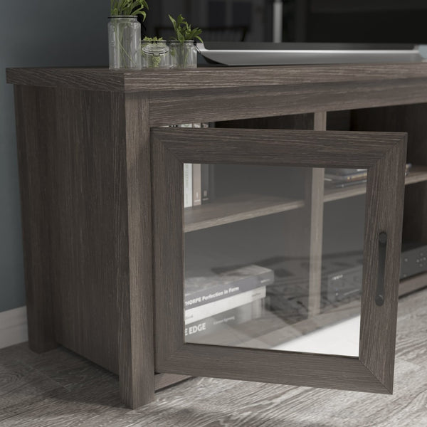 English Elm Sheffield Modern TV Stand for 80" TVs - Stylish Media Console with Glass Doors & Smart Storage Solutions Black Wash 65" GC-MBLK65-BK-GG