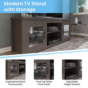 English Elm Sheffield Modern TV Stand for 80" TVs - Stylish Media Console with Glass Doors & Smart Storage Solutions Black Wash 65" GC-MBLK65-BK-GG