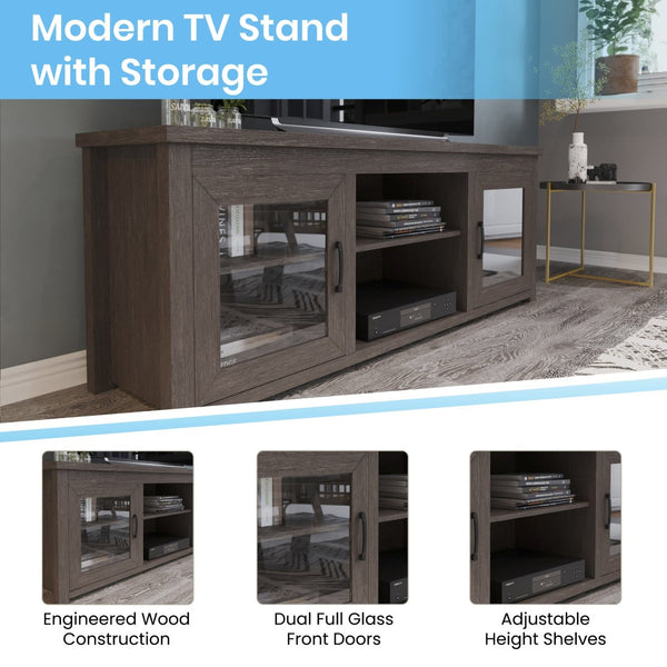 English Elm Sheffield Modern TV Stand for 80" TVs - Stylish Media Console with Glass Doors & Smart Storage Solutions Black Wash 65" GC-MBLK65-BK-GG