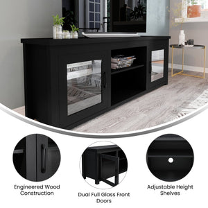 English Elm Sheffield Modern TV Stand for 80" TVs - Stylish Media Console with Glass Doors & Smart Storage Solutions Black 65" GC-MBLK65-BLK-GG