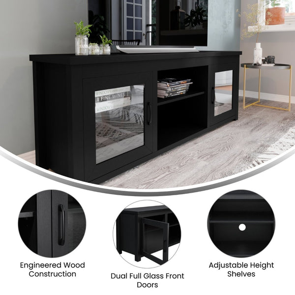 English Elm Sheffield Modern TV Stand for 80" TVs - Stylish Media Console with Glass Doors & Smart Storage Solutions Black 65" GC-MBLK65-BLK-GG