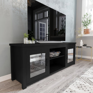 English Elm Sheffield Modern TV Stand for 80" TVs - Stylish Media Console with Glass Doors & Smart Storage Solutions Black 65" GC-MBLK65-BLK-GG