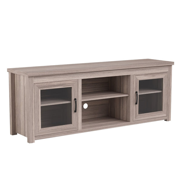 English Elm Sheffield Modern TV Stand for 80" TVs - Stylish Media Console with Glass Doors & Smart Storage Solutions Gray Wash Oak 65" GC-MBLK65-GY-GG