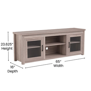 English Elm Sheffield Modern TV Stand for 80" TVs - Stylish Media Console with Glass Doors & Smart Storage Solutions Gray Wash Oak 65" GC-MBLK65-GY-GG