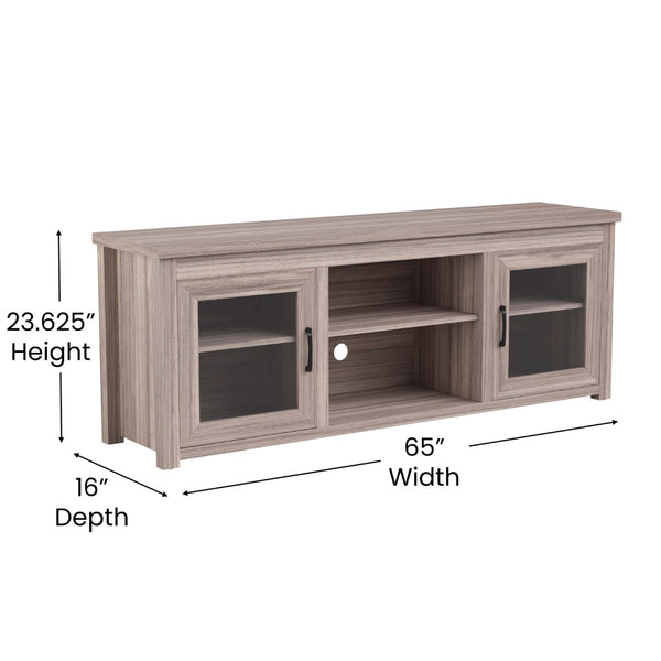 English Elm Sheffield Modern TV Stand for 80" TVs - Stylish Media Console with Glass Doors & Smart Storage Solutions Gray Wash Oak 65" GC-MBLK65-GY-GG