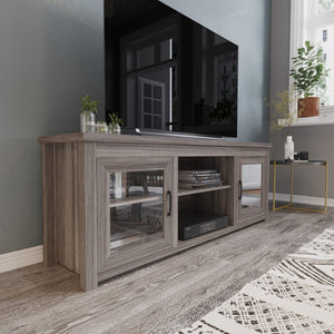 English Elm Sheffield Modern TV Stand for 80" TVs - Stylish Media Console with Glass Doors & Smart Storage Solutions Gray Wash Oak 65" GC-MBLK65-GY-GG