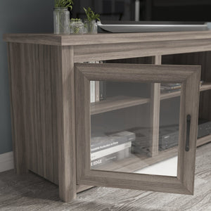 English Elm Sheffield Modern TV Stand for 80" TVs - Stylish Media Console with Glass Doors & Smart Storage Solutions Gray Wash Oak 65" GC-MBLK65-GY-GG