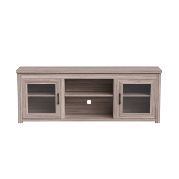 English Elm Sheffield Modern TV Stand for 80" TVs - Stylish Media Console with Glass Doors & Smart Storage Solutions Gray Wash Oak 65" GC-MBLK65-GY-GG