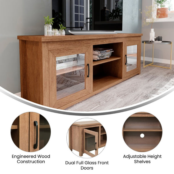 English Elm Sheffield Modern TV Stand for 80" TVs - Stylish Media Console with Glass Doors & Smart Storage Solutions Walnut 65" GC-MBLK65-WAL-GG