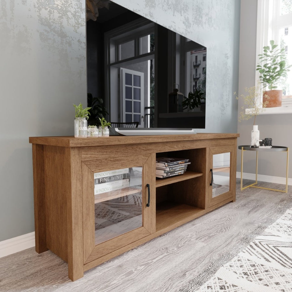 English Elm Sheffield Modern TV Stand for 80" TVs - Stylish Media Console with Glass Doors & Smart Storage Solutions Walnut 65" GC-MBLK65-WAL-GG