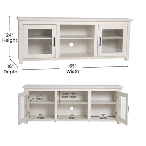 English Elm Sheffield Modern TV Stand for 80" TVs - Stylish Media Console with Glass Doors & Smart Storage Solutions White Wash 65" GC-MBLK65-WH-GG