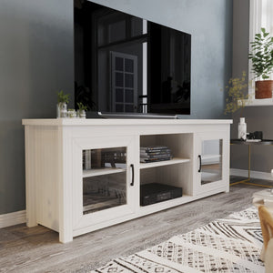 English Elm Sheffield Modern TV Stand for 80" TVs - Stylish Media Console with Glass Doors & Smart Storage Solutions White Wash 65" GC-MBLK65-WH-GG