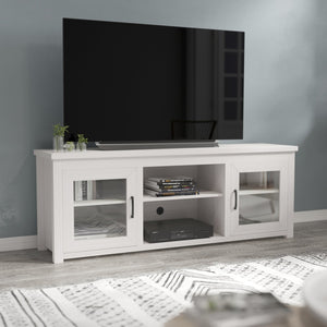 English Elm Sheffield Modern TV Stand for 80" TVs - Stylish Media Console with Glass Doors & Smart Storage Solutions White Wash 65" GC-MBLK65-WH-GG