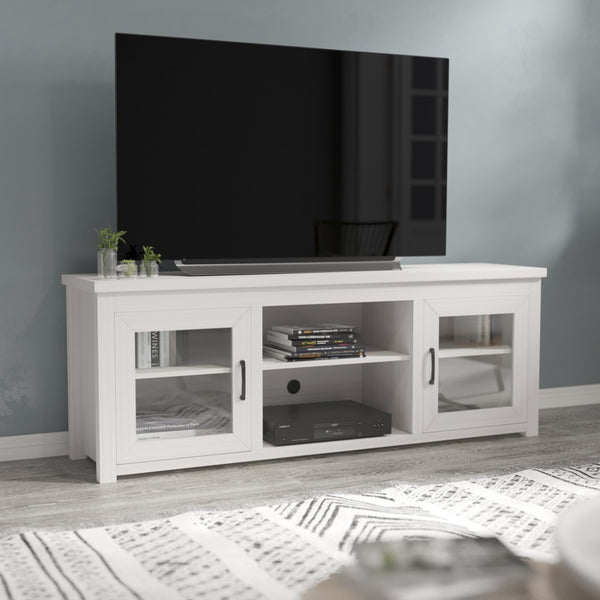English Elm Sheffield Modern TV Stand for 80" TVs - Stylish Media Console with Glass Doors & Smart Storage Solutions White Wash 65" GC-MBLK65-WH-GG